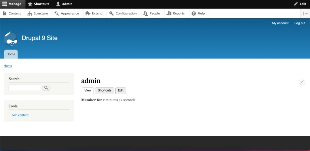 Drupal admin area